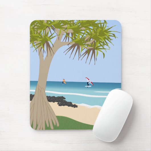 Wing Foil Surfers Pandanus Tree am Strand Mousepad (Mit Mouse)