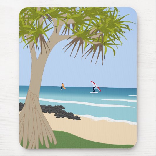 Wing Foil Surfers Pandanus Tree am Strand Mousepad (Vorne)