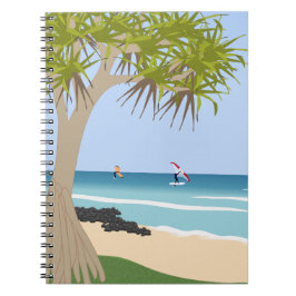Wing Foil Surfers Pandanus Tree am Strand Notizblock