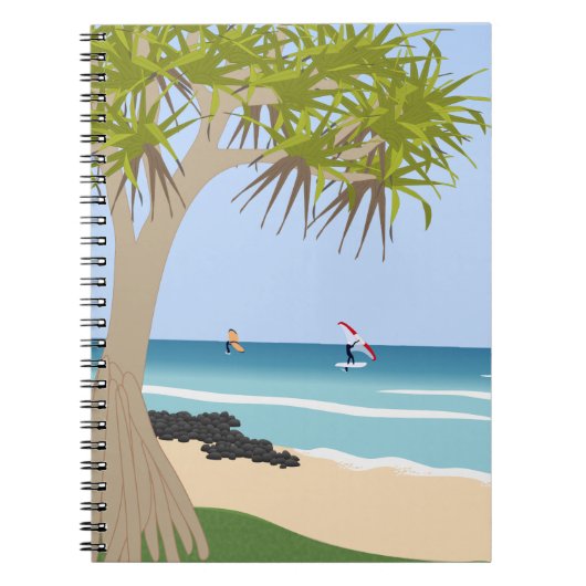 Wing Foil Surfers Pandanus Tree am Strand Notizblock (Vorderseite)