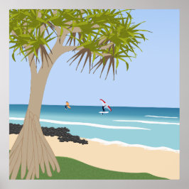 Wing Foil Surfers Pandanus Tree am Strand Poster