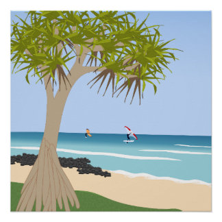 Wing Foil Surfers Pandanus Tree am Strand Poster