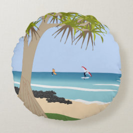 Wing Foil Surfers Pandanus Tree am Strand Rundes Kissen