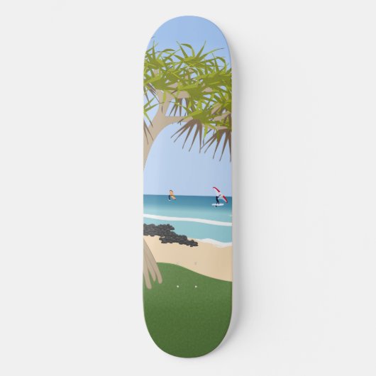 Wing Foil Surfers Pandanus Tree am Strand Skateboard (Vorderseite)