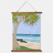 Wing Foil Surfers Pandanus Tree am Strand Wandteppich Mit Holzrahmen (Vorderseite)