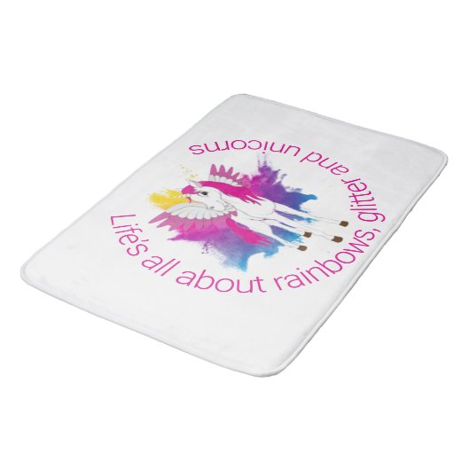 Wing Unicorn Party Aquarell Badematte (Schrägansicht)