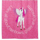 Wing Unicorn Party Glitzer Rosa Duschvorhang (Vorderseite)