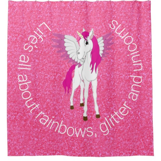 Wing Unicorn Party Glitzer Rosa Duschvorhang (Vorderseite)