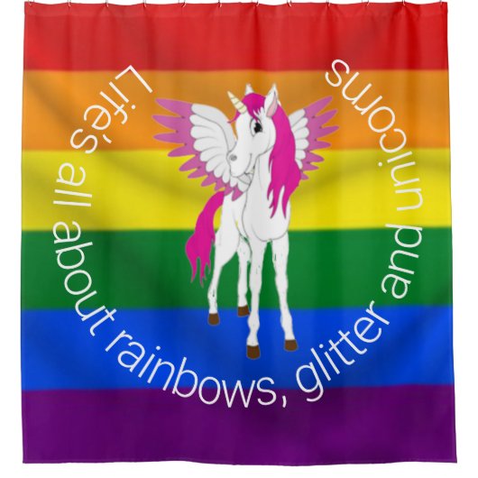 Wing Unicorn Party Regenbogen Duschvorhang (Vorderseite)
