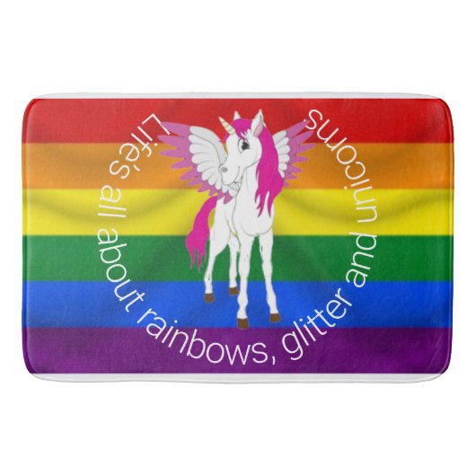 Wing Unicorn Party Regenbogendusche Vorhang Badematte (Vorderseite)