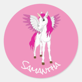 Wing Unicorn Party Rosa Klassischer Rundaufkleber Runder Aufkleber