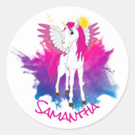 Wing Unicorn Party Rosa Klassischer Rundaufkleber Runder Aufkleber