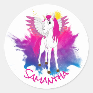 Wing Unicorn Party Rosa Klassischer Rundaufkleber Runder Aufkleber