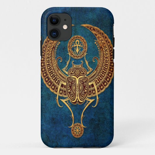 Winged ägyptischer Scarabäus-Käfer mit Ankh - Blau Case-Mate iPhone Hülle (Rückseite)