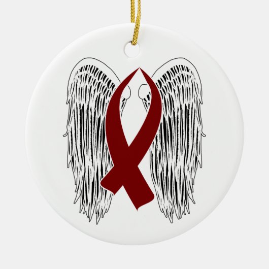 Winged Awareness Ribbon (Burgund) Keramik Ornament (Vorne)