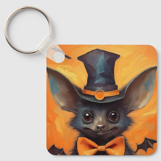 Winged Bat in Tall Witch Hat Schlüsselanhänger (Vorderseite)
