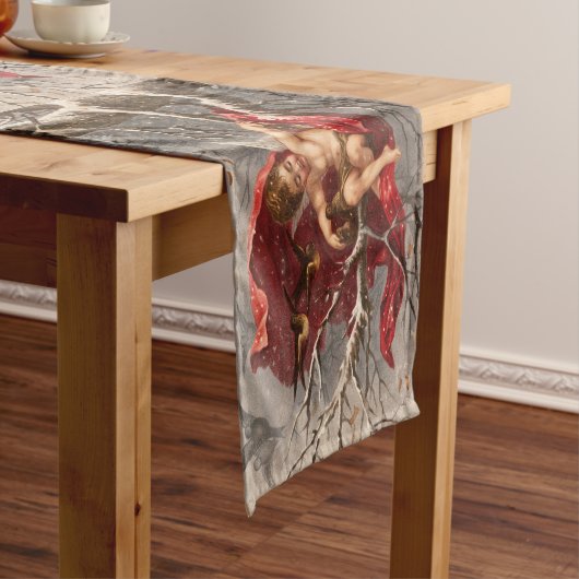 WINGED CHERUB AUF WINTERBAUM MIT BIRTEN Weihnachte Kurzer Tischläufer (Beispiel)