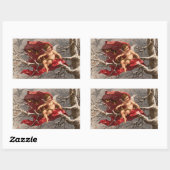 WINGED CHERUB AUF WINTERBAUM MIT BIRTEN Weihnachte Rechteckiger Aufkleber (Blatt)