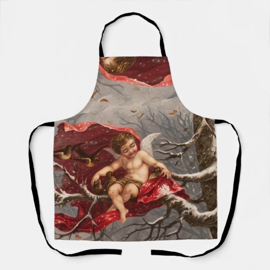 WINGED CHERUB AUF WINTERBAUM MIT BIRTEN Weihnachte Schürze (Vorderseite)