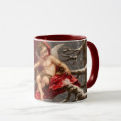 WINGED CHERUB AUF WINTERBAUM MIT BIRTEN Weihnachte Tasse (VorderseiteRechts)