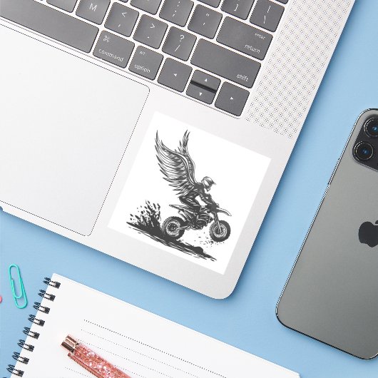 Winged Dirt Bike Rider – Fantasy Motorcycle Sticke Aufkleber (Laptop mit iPhone)