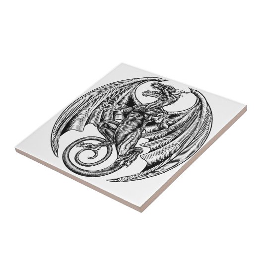 Winged Drache-Holzschnitt Fliese (Seite)