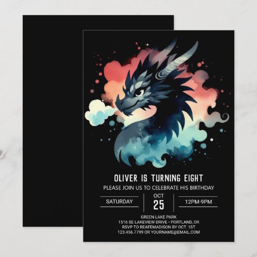 Winged Dragon Birthday Digital Einladung (Vorne/Hinten)