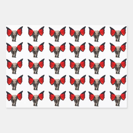 Winged Elephants Wrapping Paper Geschenkpapier Set (Vorderseite)