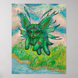 Winged Green Cat Poster