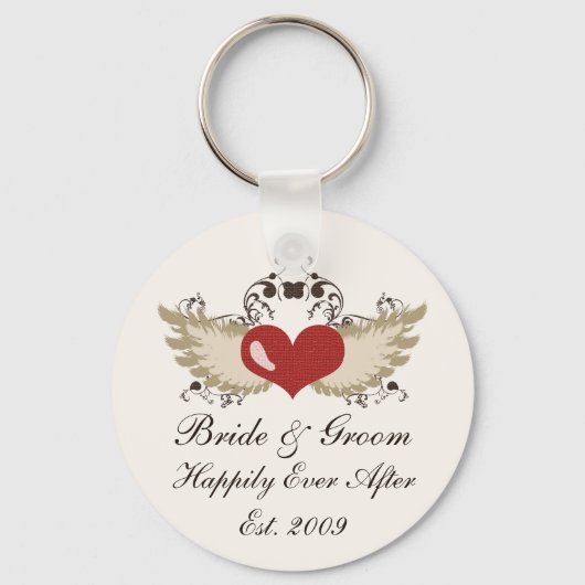 Winged Heart Custom Wedding Key Chain Schlüsselanhänger (Vorderseite)