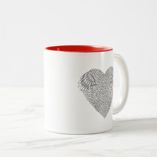 Winged Herz-Gekritzel Zweifarbige Tasse (VorderseiteRechts)