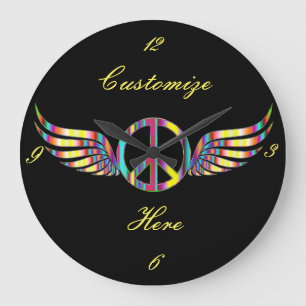 Winged Hippie-Friedenssymbol Thunder_Cove Große Wanduhr
