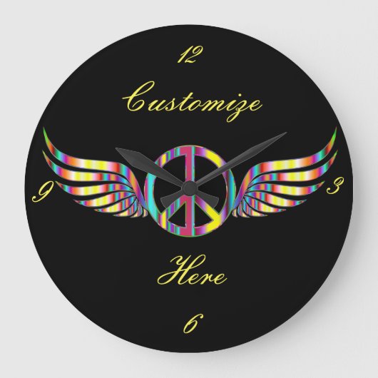 Winged Hippie-Friedenssymbol Thunder_Cove Große Wanduhr (Vorderseite)