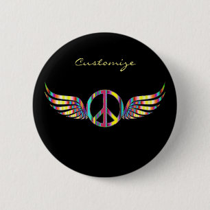 Winged Hippie Peace Symbol Thunder_Cove Button