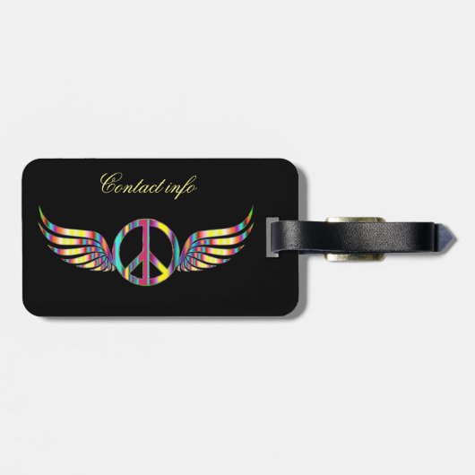Winged Hippie Peace Symbol Thunder_Cove Gepäckanhänger (Rückseite horizontal)