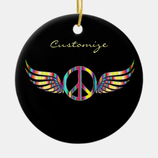 Winged Hippie Peace Symbol Thunder_Cove Keramik Ornament (Vorne)