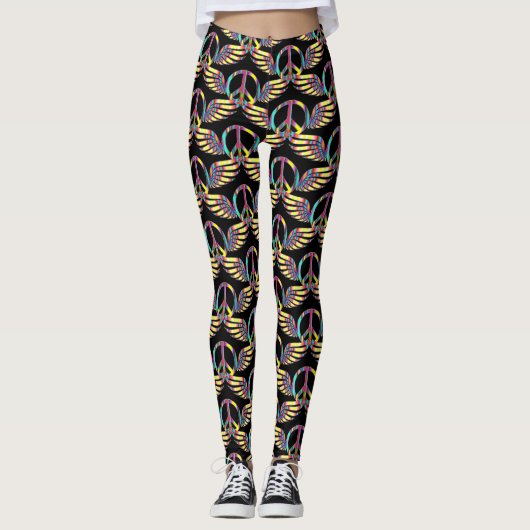 Winged Hippie Peace Symbol Thunder_Cove Leggings (Vorderseite)
