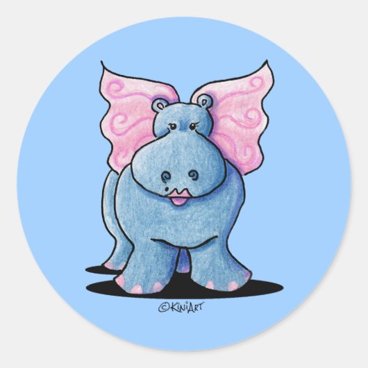 Winged Hippo Geschenk Klassischer Rundsticker Runder Aufkleber (Vorderseite)