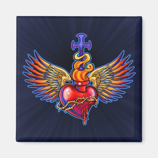 Winged Sacred Heart Design Magnet (Vorne)
