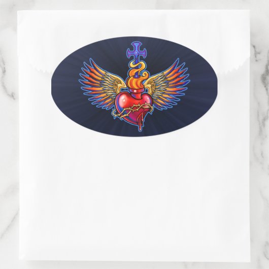 Winged Sacred Heart Design Ovaler Aufkleber (Tasche)