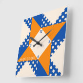 Winged Square- Blue & Orange Quadratische Wanduhr (Winkel)