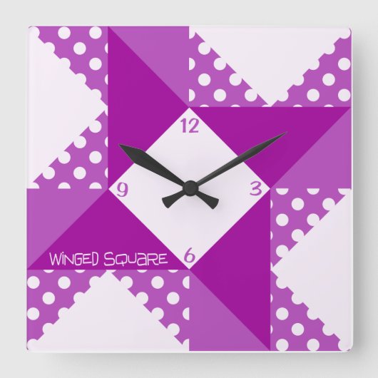 Winged Square- Purple Quadratische Wanduhr (Vorderseite)