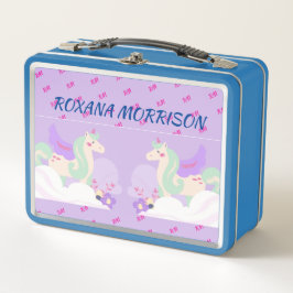 WINGED UNICORN BLUE PASTEL FARBEN Metalldose Metall Brotdose