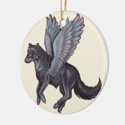Winged Wolf Keramikornament (Links)