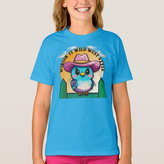 Wingin' It Wild West Style - Niedlicher Bluebird T-Shirt (Vorderseite)