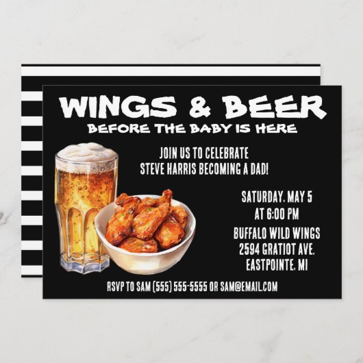 Wings & Beer Before Baby ist da! Vater Babydusche Einladung (Vorne/Hinten)