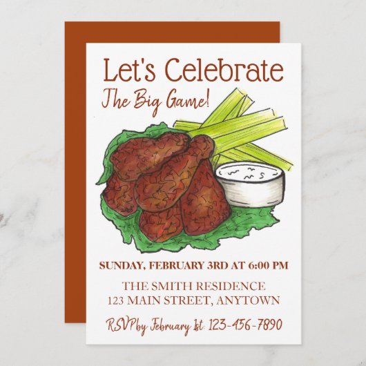 Wings Celebrate Big Game Football Tailgate Party Einladung (Vorne/Hinten)