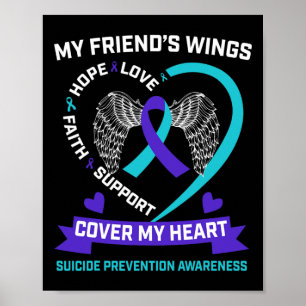 Wings Heart Aquamarin Lila Friend Suicide Awarenes Poster