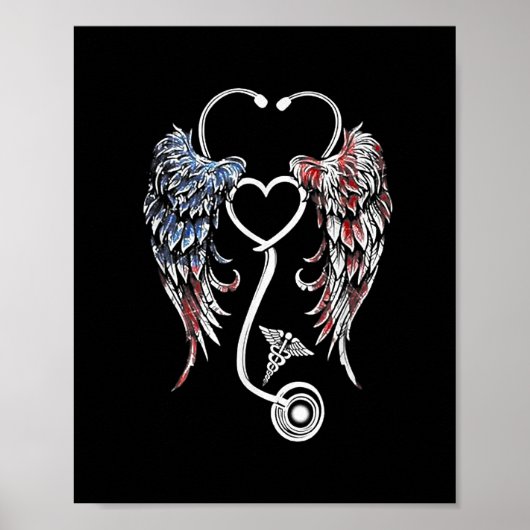 Wings Heart Nurse Stethoscope American Flag Poster (Vorne)