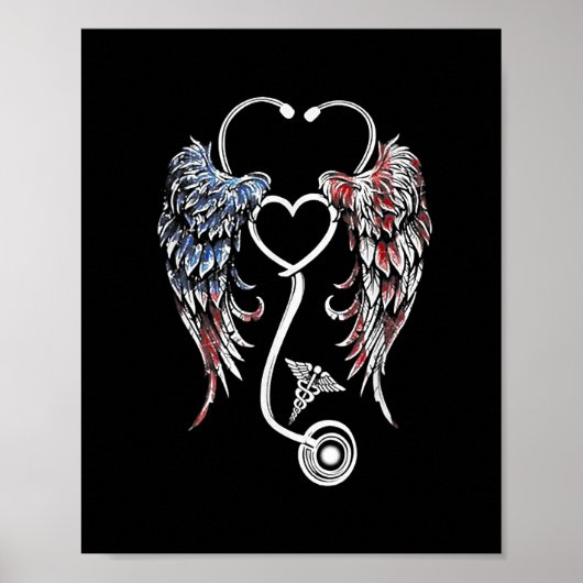 Wings Heart Nurse Stethoscope American Flag Poster (Vorne)